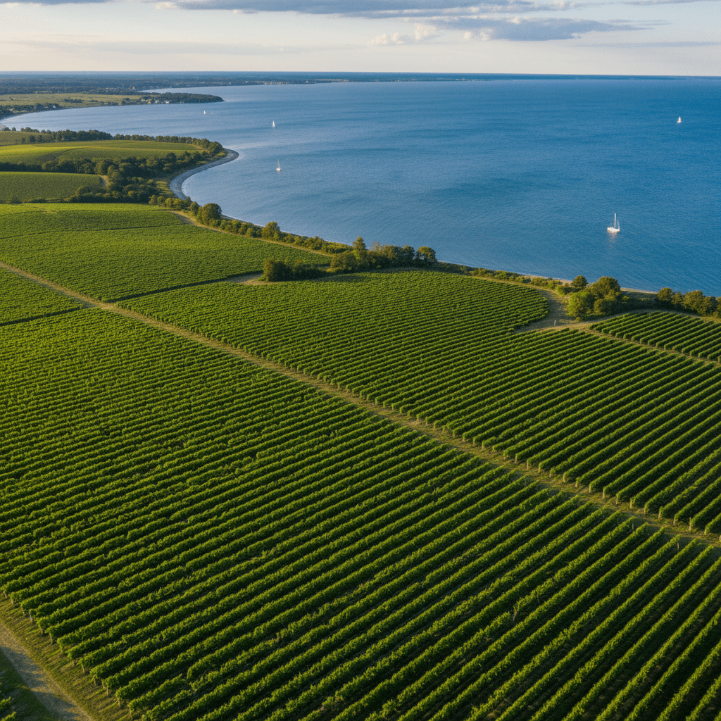 Aerial view of the North Fork wine trail in autumn