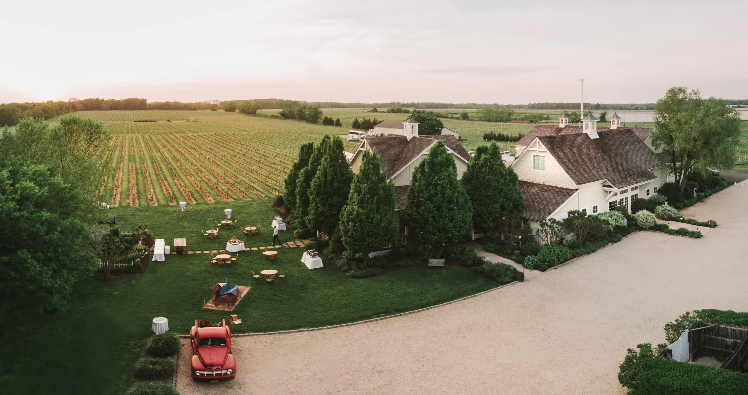 Aerial view of the Bedell Cellars tasting house and vineyard