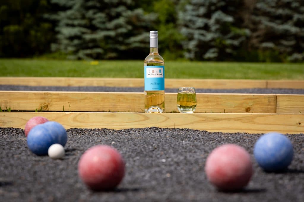 Bocce court and lawn at Bridge Lane Tasting Room in Mattituck