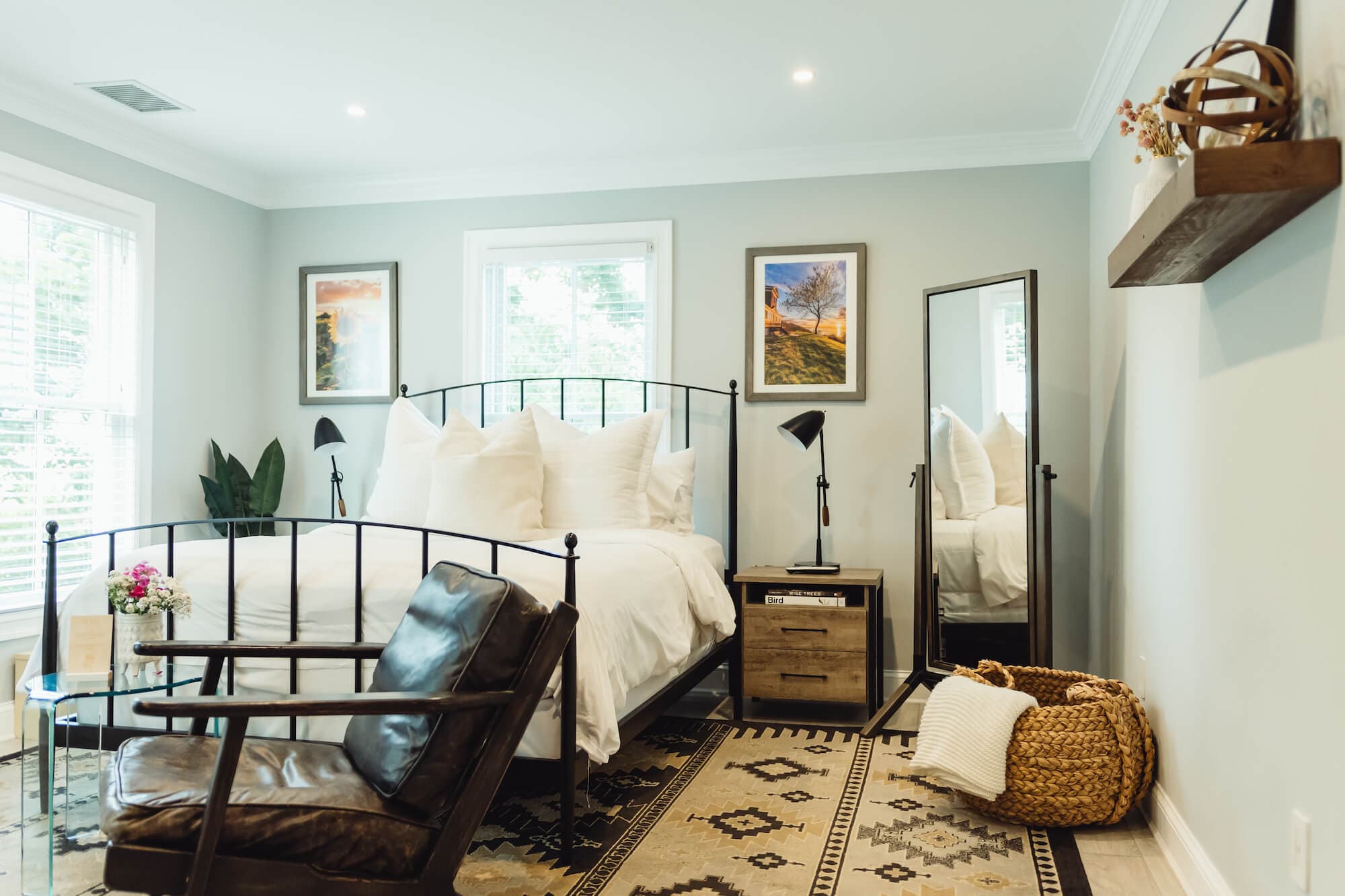 Guest room at the Rose Hill Vineyards farmhouse inn